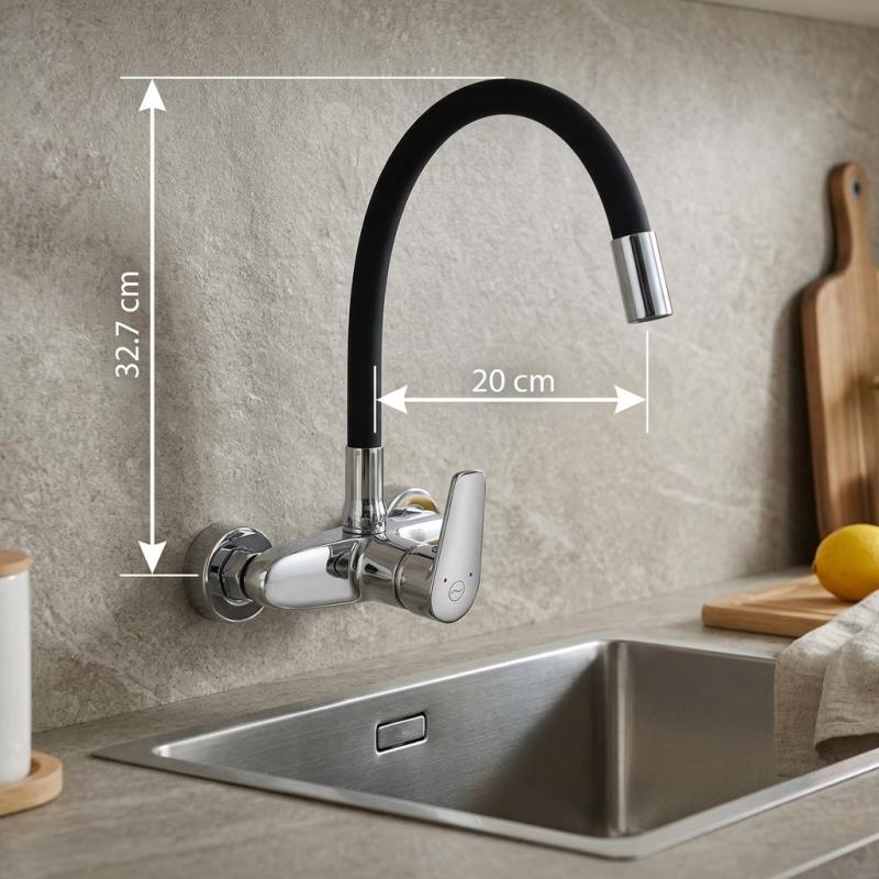 Aquanello Casa Muur Keukenkraan Chroom met Hoge Flexibele Uitloop CR-1301-CS